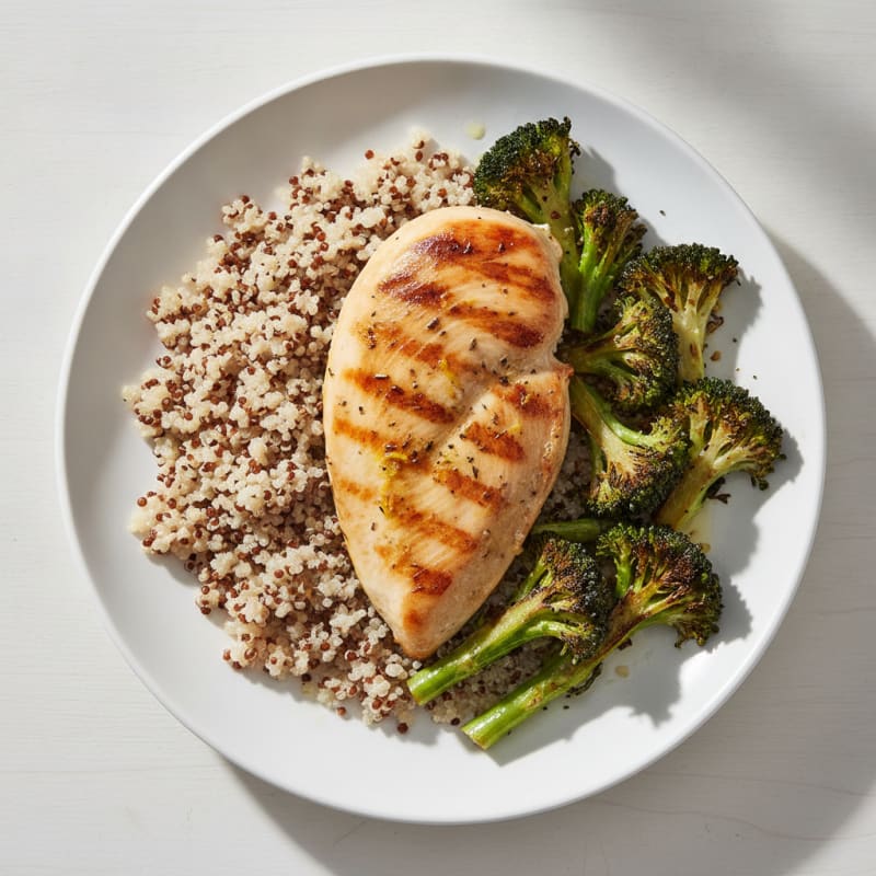 Grilled Chicken Breast with Quinoa and Roasted Broccoli