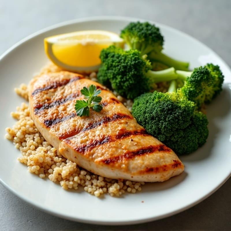 Grilled Chicken Breast with Quinoa and Roasted Broccoli