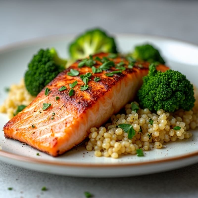 Seared Salmon with Roasted Broccoli and Quinoa