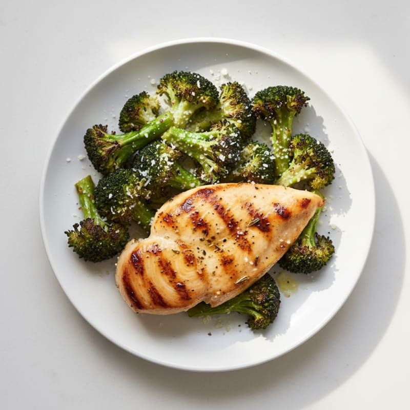 Grilled Chicken Breast with Roasted Broccoli and Parmesan