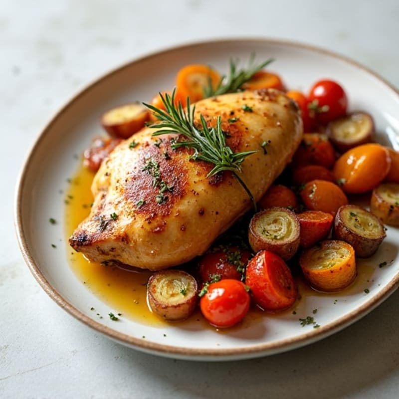 Herb-Roasted Chicken with Caramelized Red Onion and Tender Roasted Vegetables