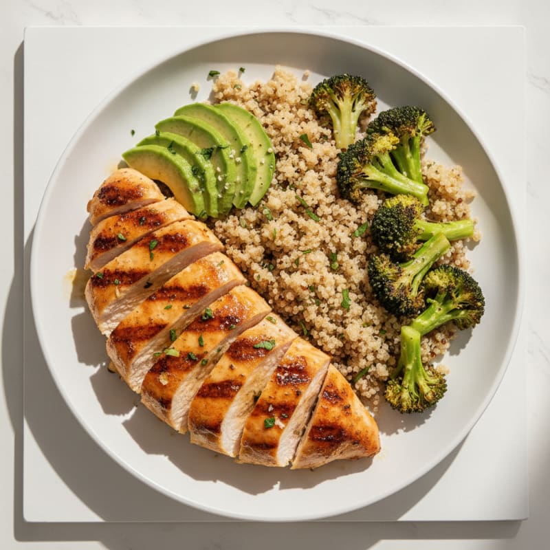 Grilled Chicken Breast with Quinoa and Roasted Broccoli