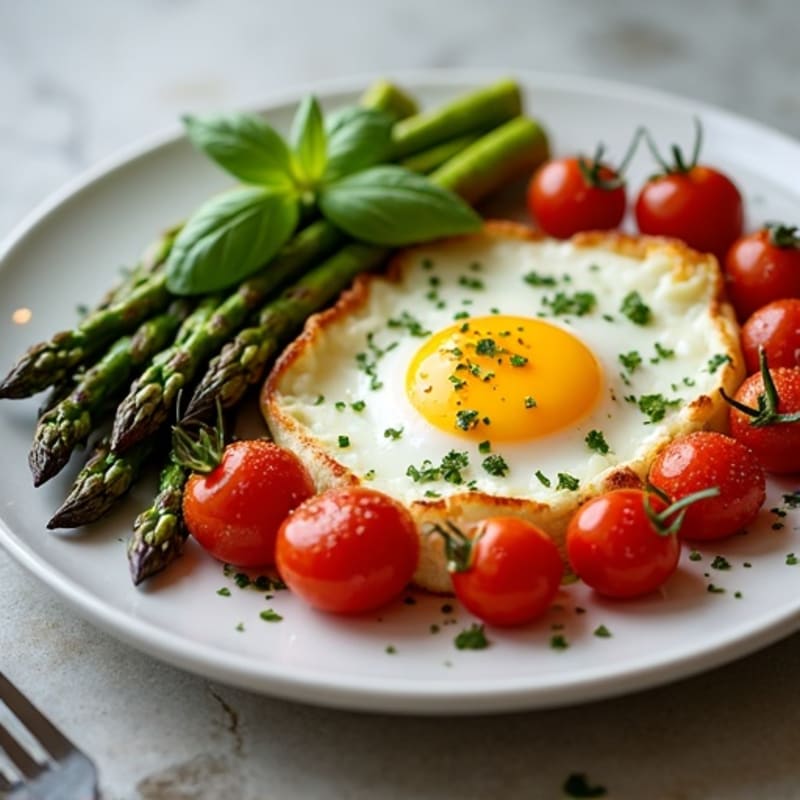 Baked Eggs with Roasted Asparagus and Cherry Tomatoes