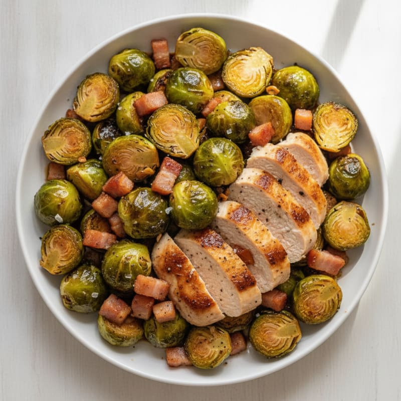 Balsamic-Glazed Brussels Sprouts with Pancetta and Chicken