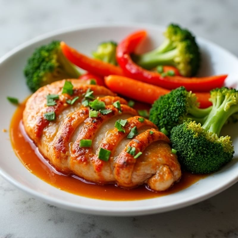 Spicy Peanut Chicken with Crispy Roasted Vegetables