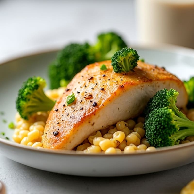 Seared Chicken Breast with High-Protein Chickpea Pasta and Roasted Broccoli