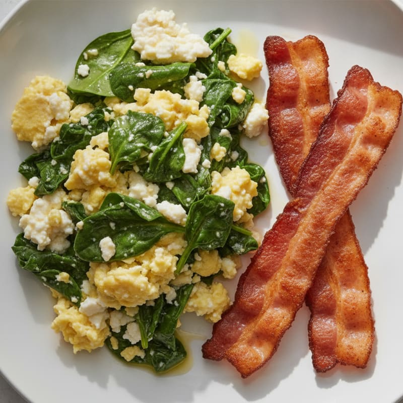 Cottage Cheese Scramble with Spinach and Turkey Bacon
