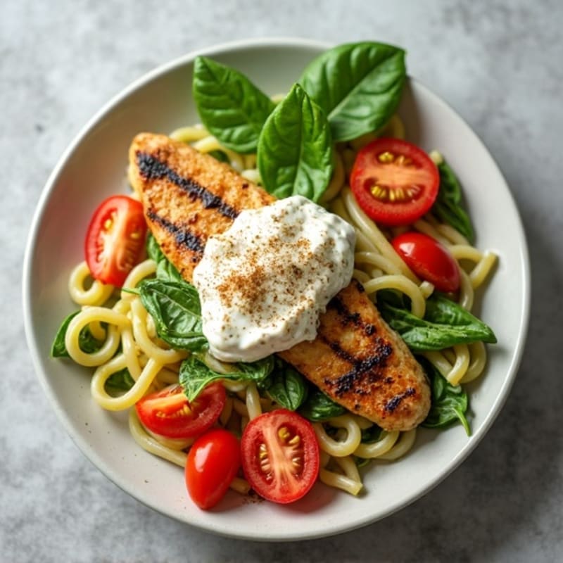 Healthy Chicken with Creamy Pesto Pasta
