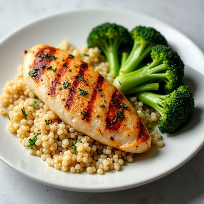 Grilled Chicken Breast with Quinoa and Roasted Broccoli
