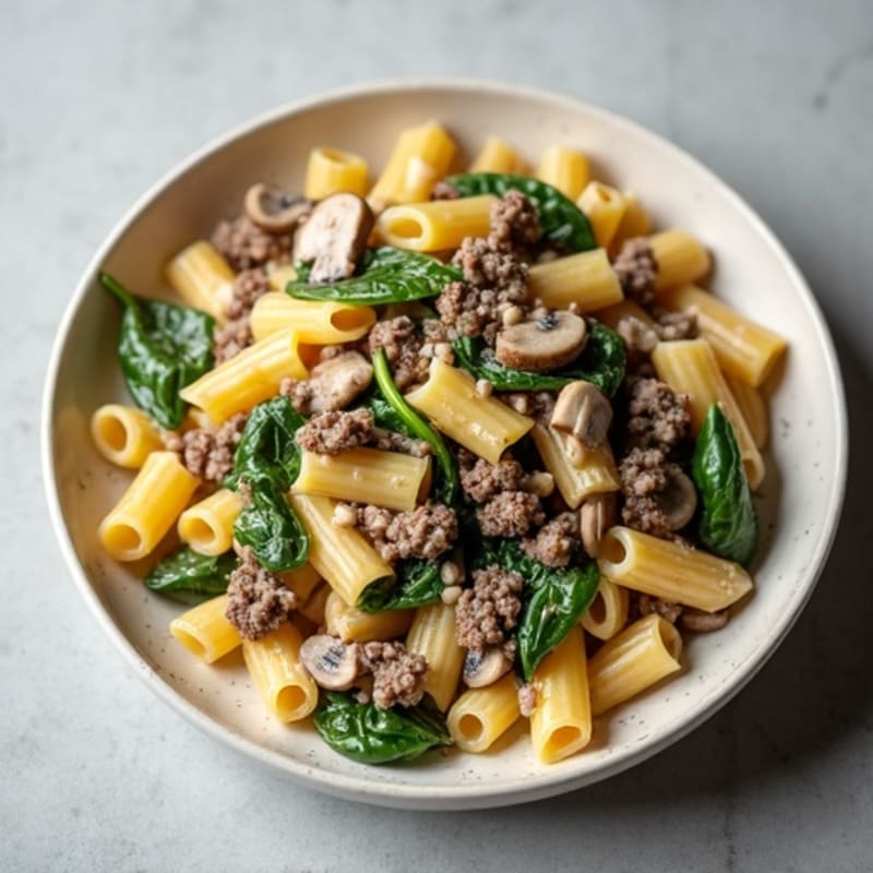 Lean Beef and Mushroom Creamy Whole Wheat Pasta