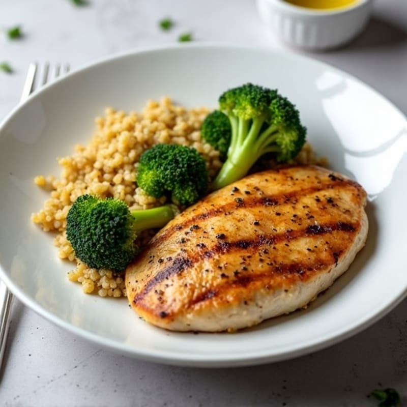 Grilled Chicken Breast with Quinoa and Roasted Broccoli
