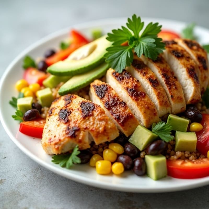 Zesty Quinoa and Black Bean Salad with Grilled Chicken