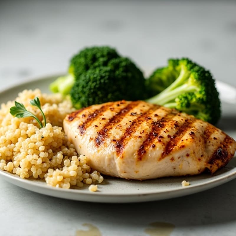 Grilled Chicken Breast with Quinoa and Roasted Broccoli