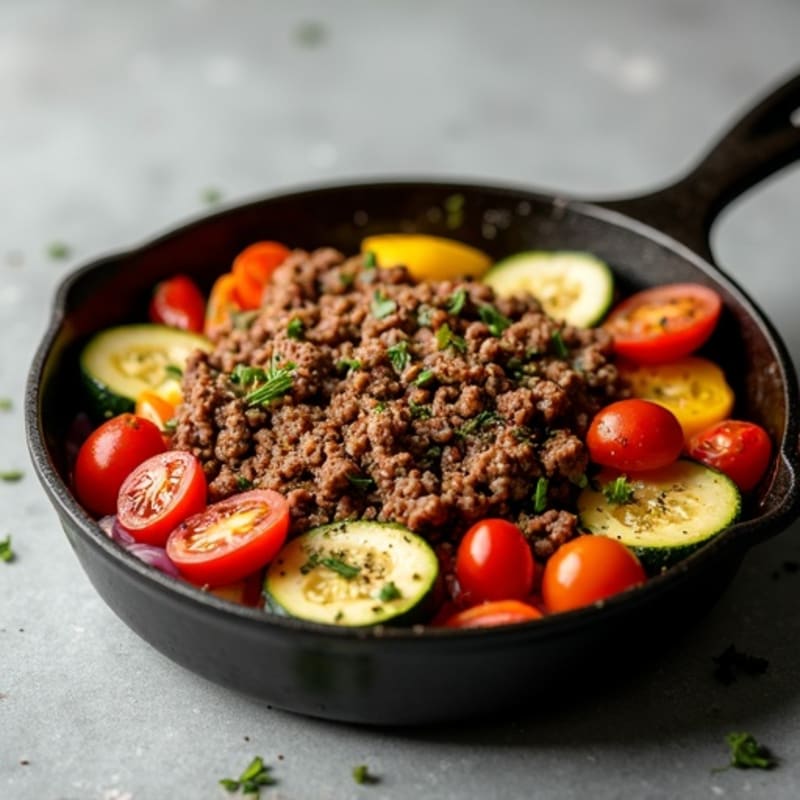 Herb-Seasoned Lean Ground Beef Skillet with Roasted Vegetables