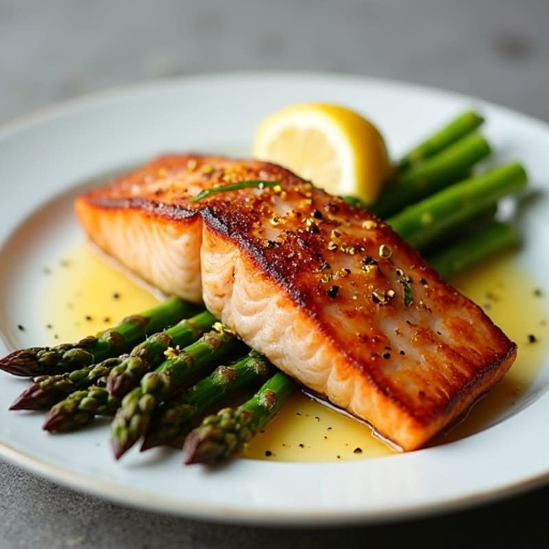 Crispy Pan-Seared Salmon with Roasted Asparagus