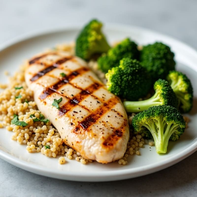 Grilled Chicken Breast with Quinoa and Roasted Broccoli