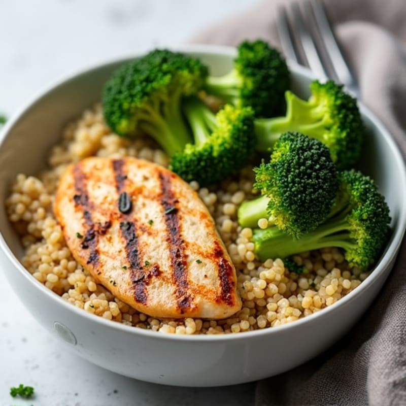 Grilled Chicken Breast with Quinoa and Steamed Broccoli