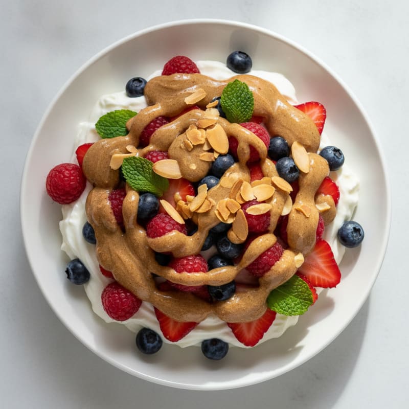 Greek Yogurt Protein Parfait with Mixed Berries and Almond Butter