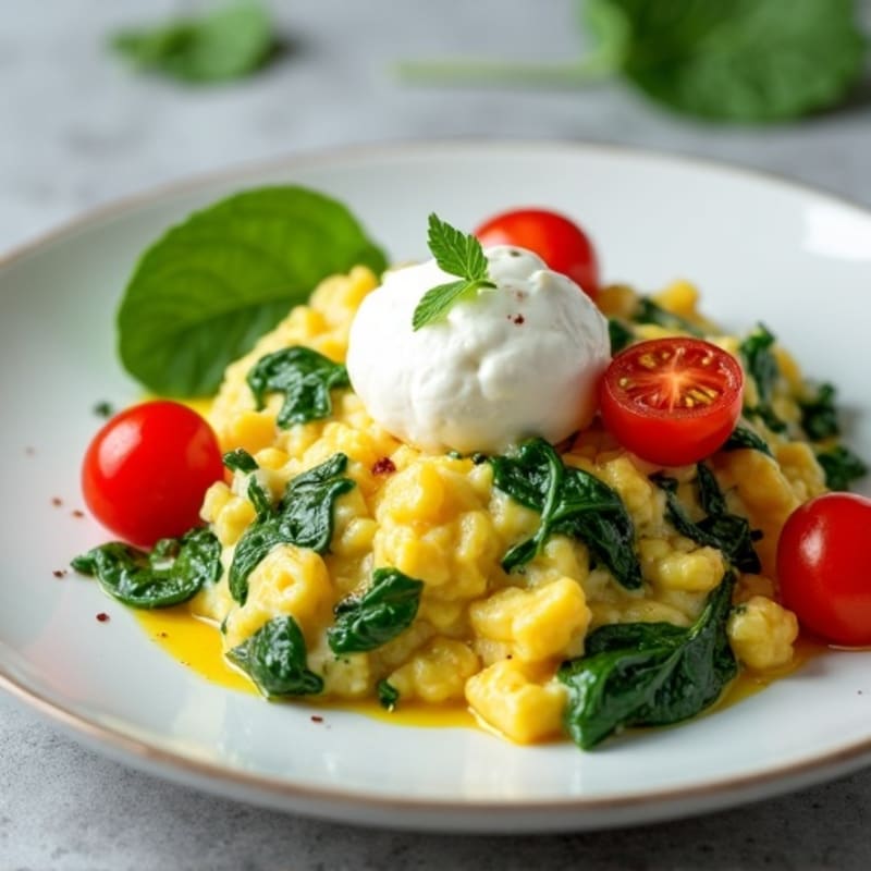 Egg White Spinach Scramble with Cottage Cheese