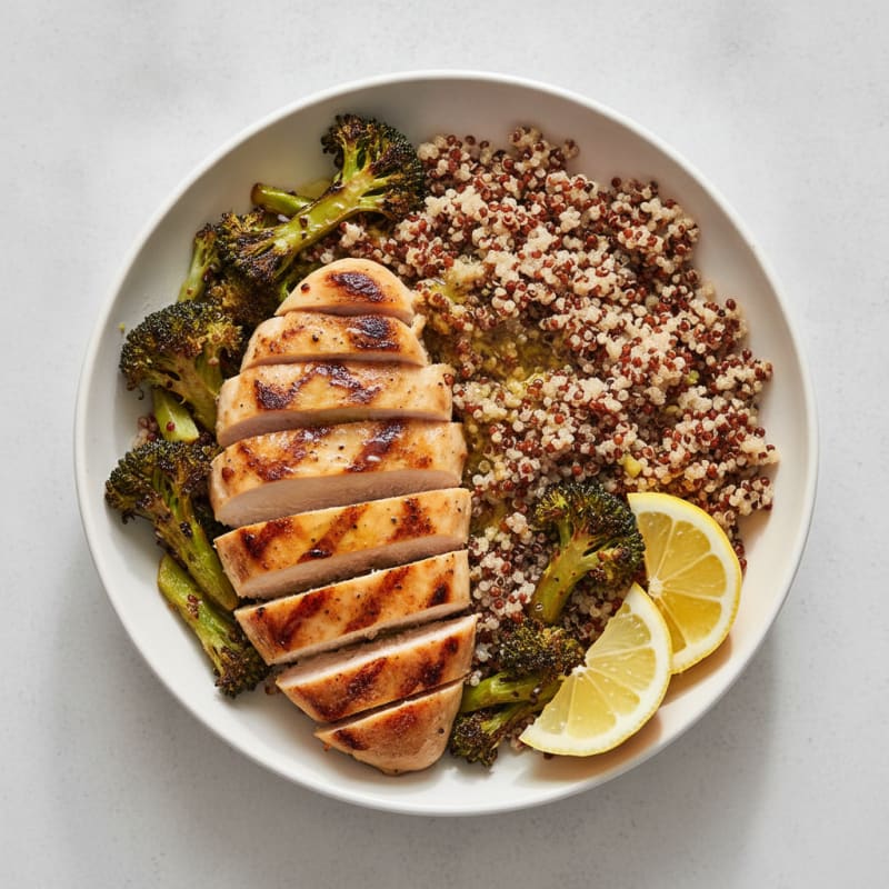 Grilled Chicken and Quinoa Bowl with Roasted Broccoli
