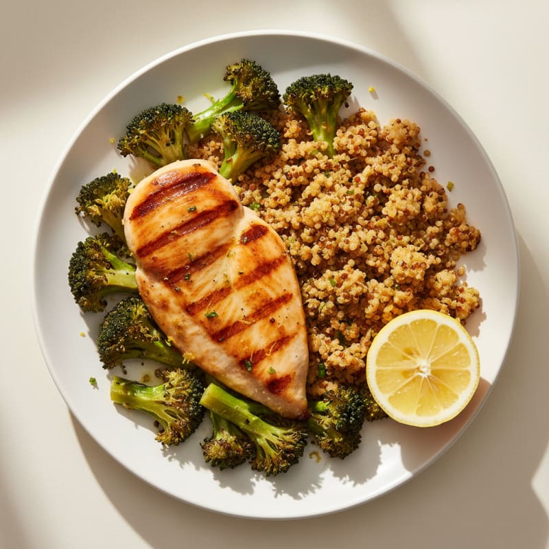 Grilled Chicken Breast with Crunchy Quinoa and Roasted Broccoli