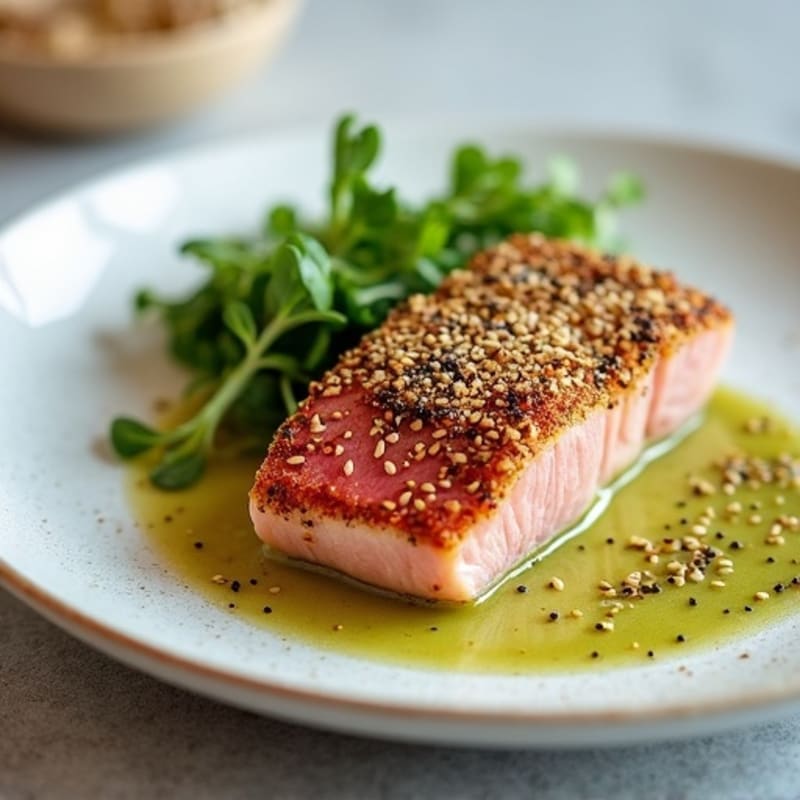 Sesame-Crusted Seared Tuna with Spicy Wasabi Sauce