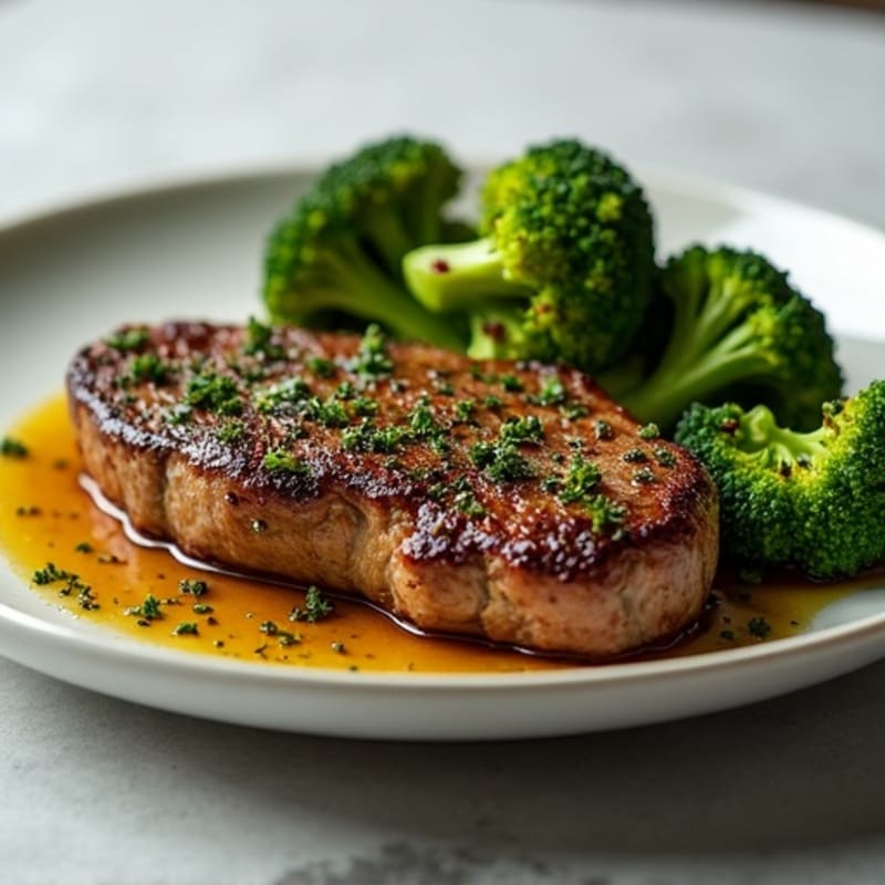 Herb-Crusted Pan Seared Steak with Roasted Broccoli