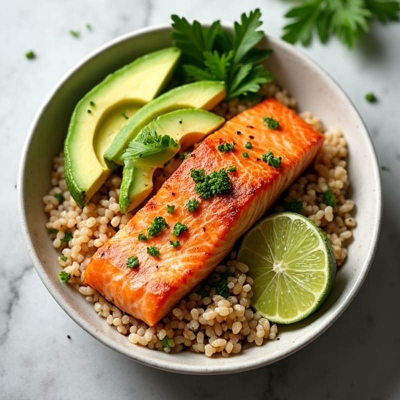 Fresh Salmon and Avocado Brown Rice Bowl