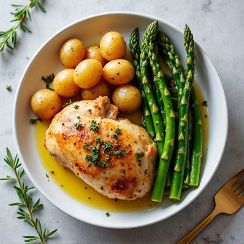 Herb-Roasted Chicken with Crispy Baby Potatoes and Tender Asparagus