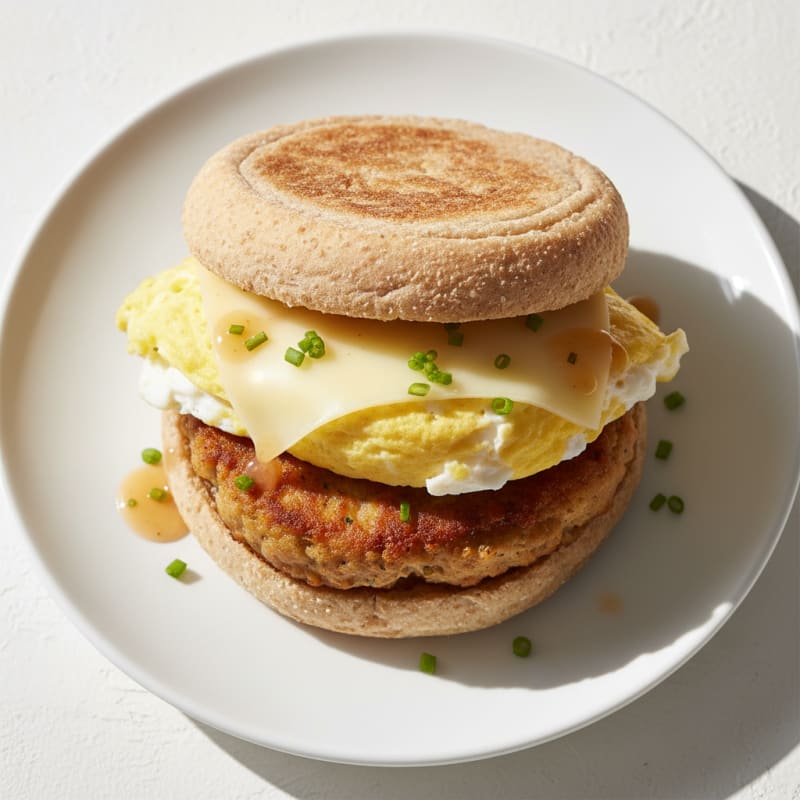 Crispy Chicken Sausage and Egg Breakfast Sandwich