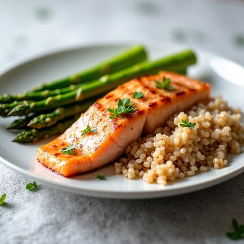 Seared Salmon with Steamed Asparagus and Brown Rice