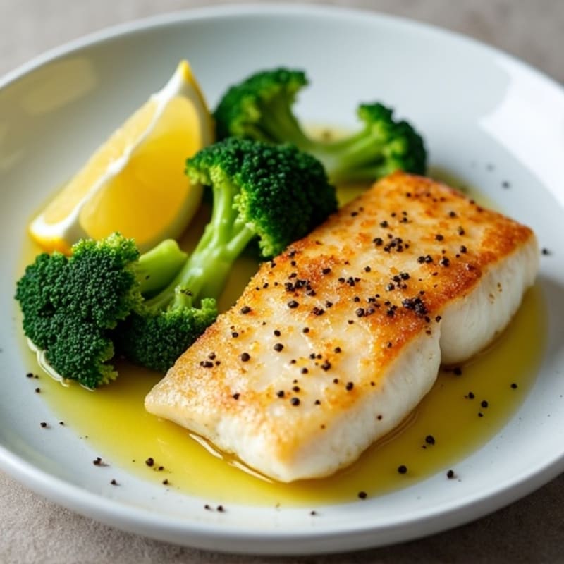 Seared Cod with Steamed Broccoli and Lemon