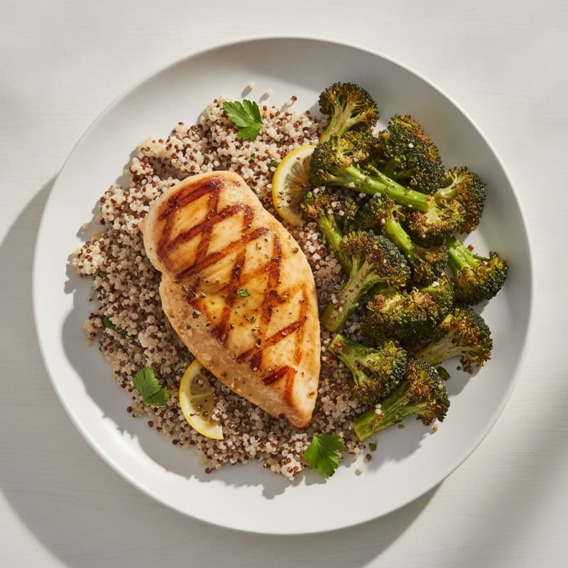 Grilled Chicken Breast with Roasted Broccoli and Quinoa