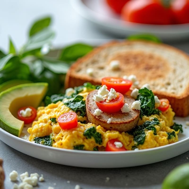 Egg White Spinach Scramble with Turkey Sausage