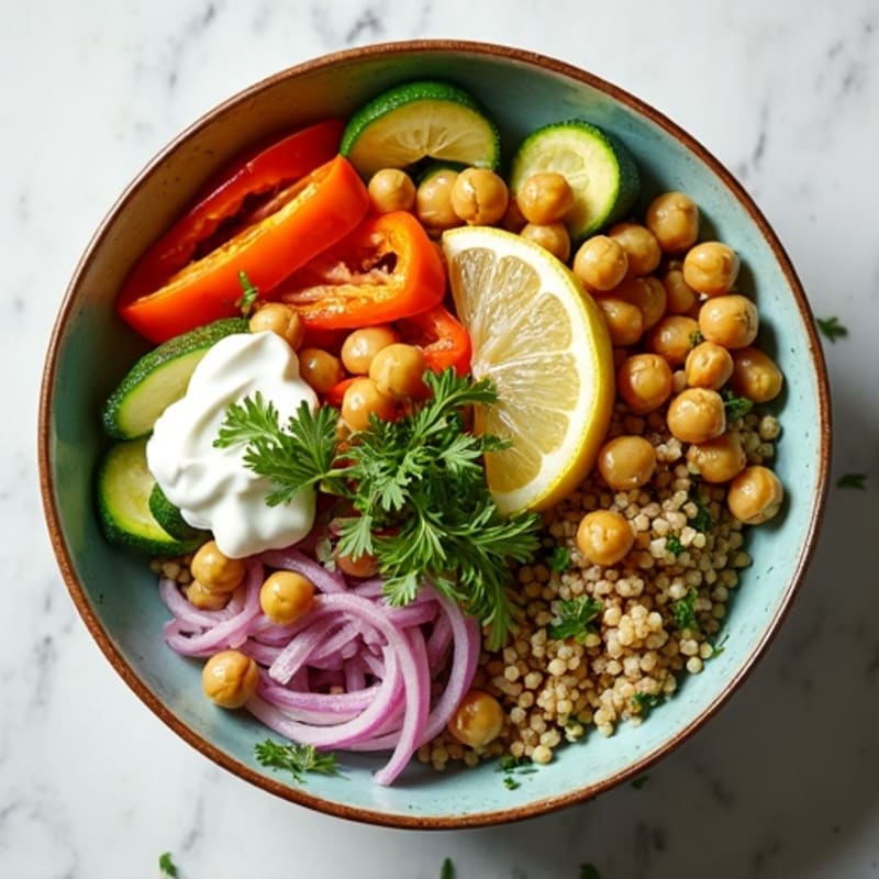Roasted Chickpea and Vegetable Bowl with Creamy Lemon-Herb Dressing