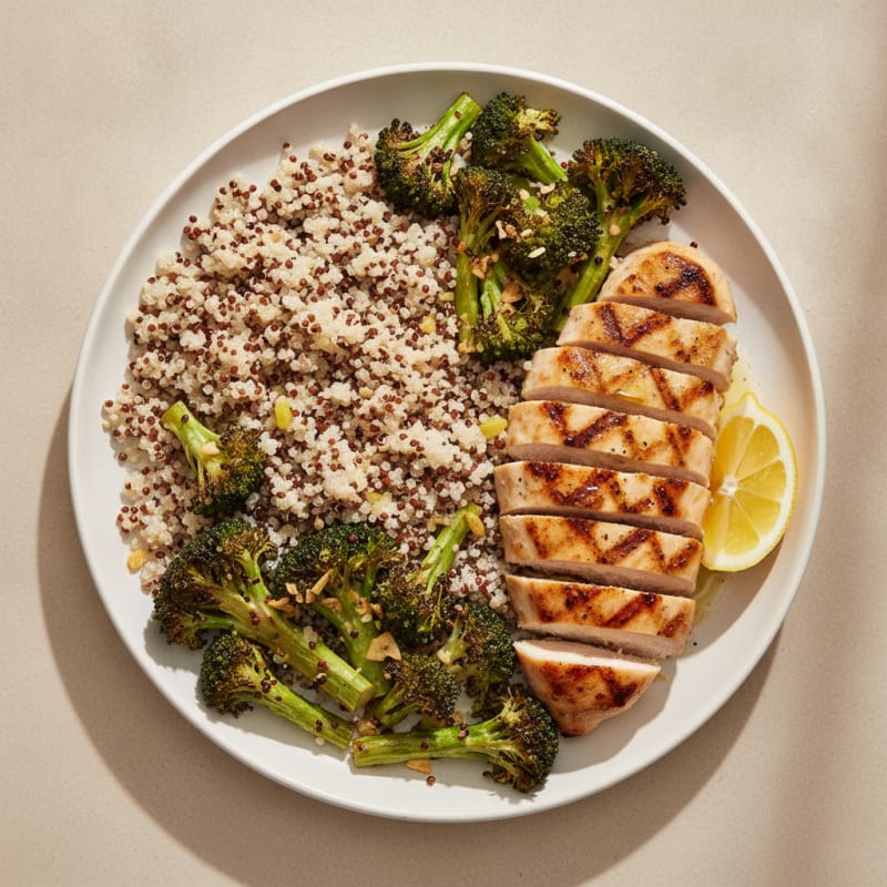 Grilled Chicken Breast with Quinoa and Roasted Broccoli