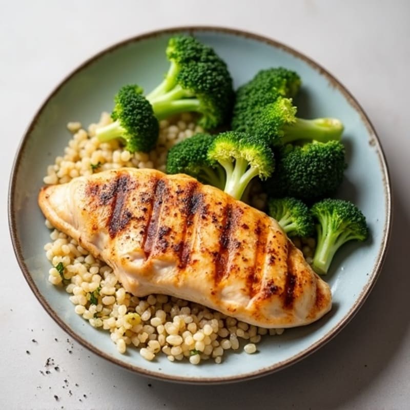 Grilled Chicken Breast with Roasted Broccoli and Quinoa