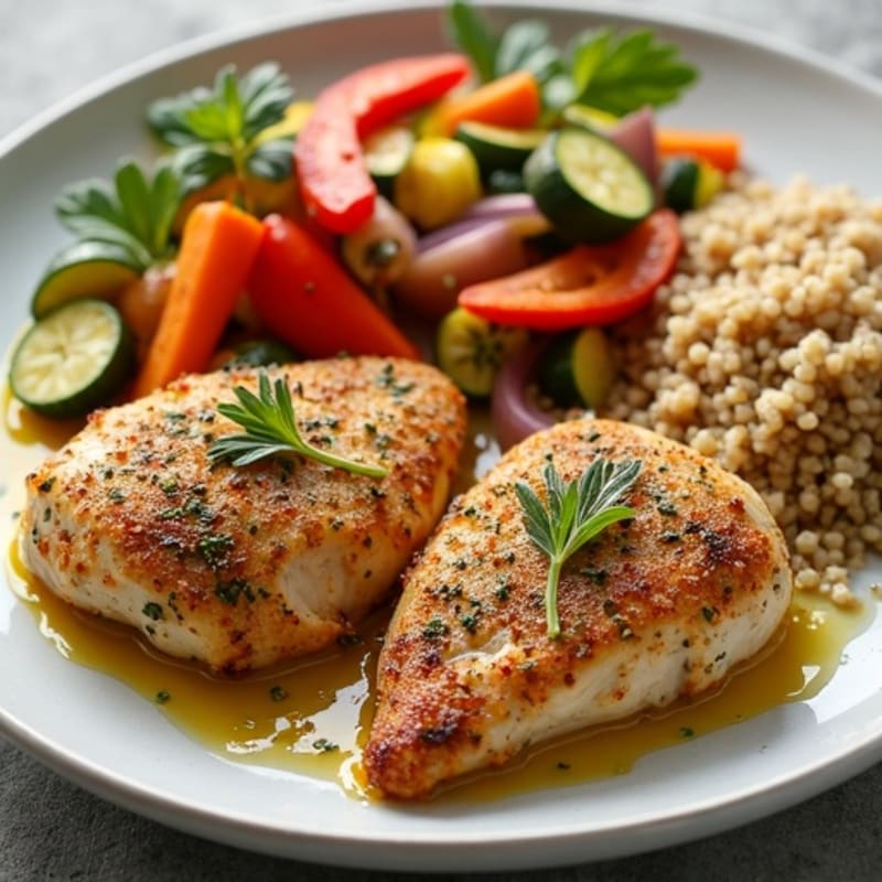 Herb-Crusted Sheet Pan Chicken with Roasted Rainbow Vegetables