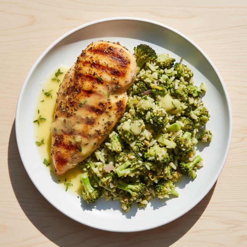 Crispy Lemon-Herb Chicken and Broccoli Rice