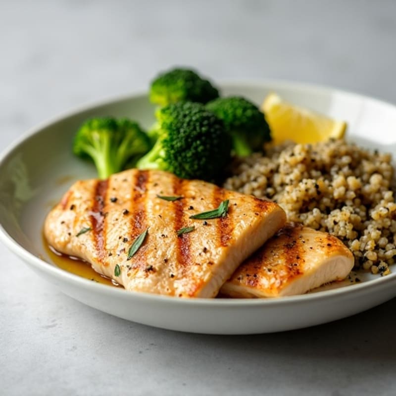 Grilled Chicken Breast with Quinoa and Roasted Broccoli