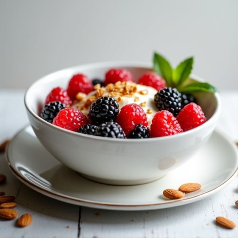 Silky Greek Yogurt Protein Bowl with Mixed Berries and Almonds