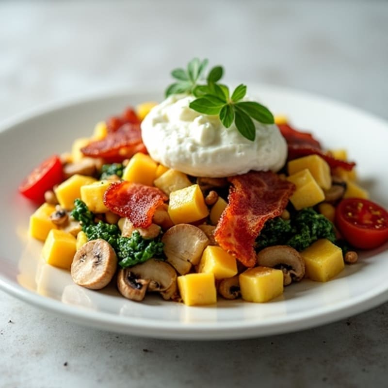 Hearty Egg and Veggie Scramble with Crispy Turkey Bacon