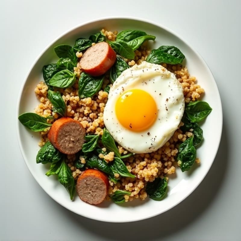 Egg White Spinach Scramble with Turkey Sausage