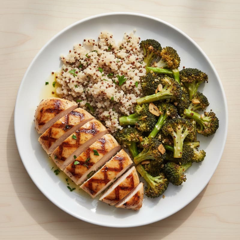 Grilled Chicken Breast with Quinoa and Roasted Broccoli