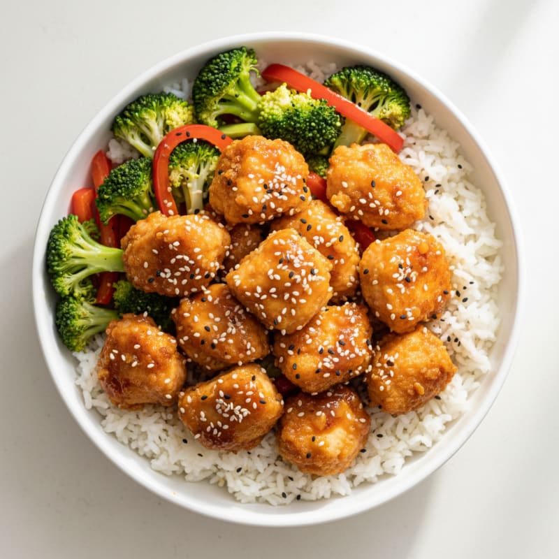 Crispy Honey-Garlic Chicken Bowls