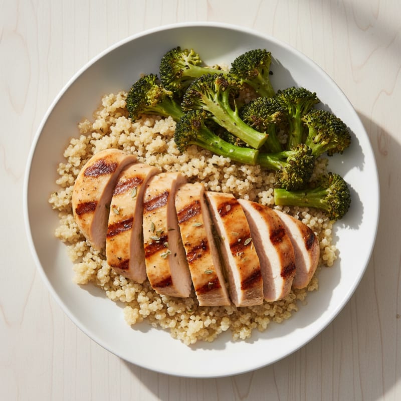 Grilled Chicken Breast with Quinoa and Roasted Broccoli