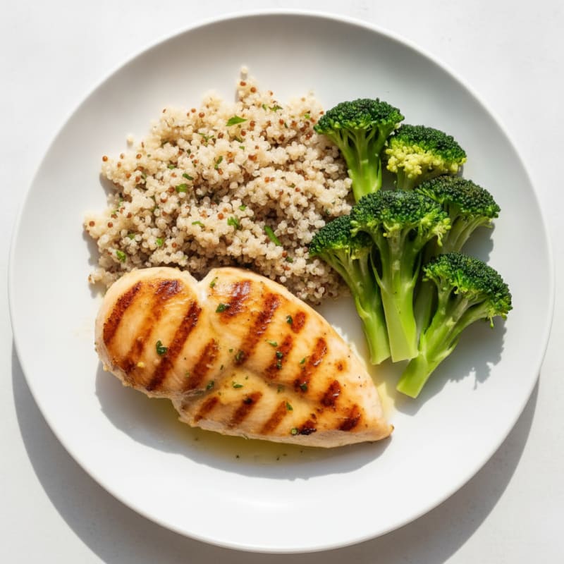 Grilled Chicken Breast with Quinoa and Steamed Broccoli