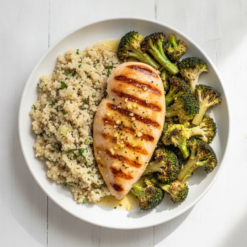 Grilled Chicken Breast with Quinoa and Roasted Broccoli
