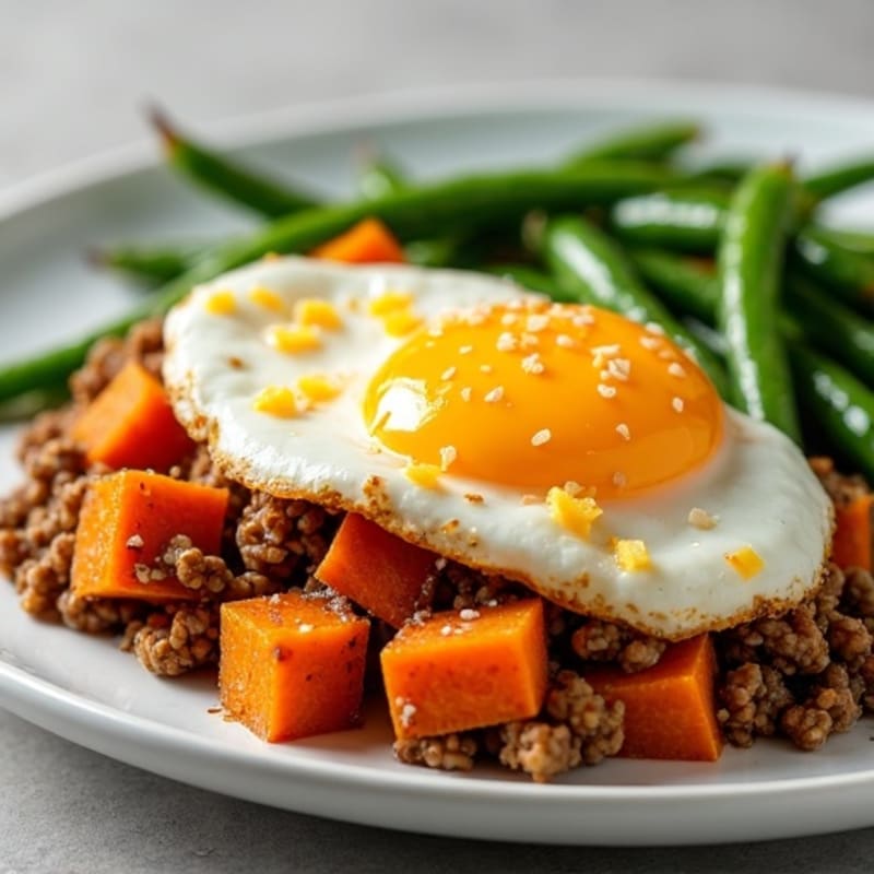 Ground Turkey and Sweet Potato Skillet with Roasted Green Beans