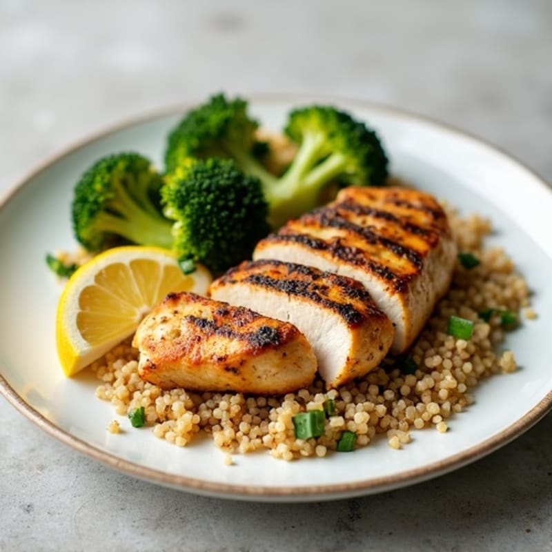 Grilled Chicken Breast with Quinoa and Roasted Broccoli